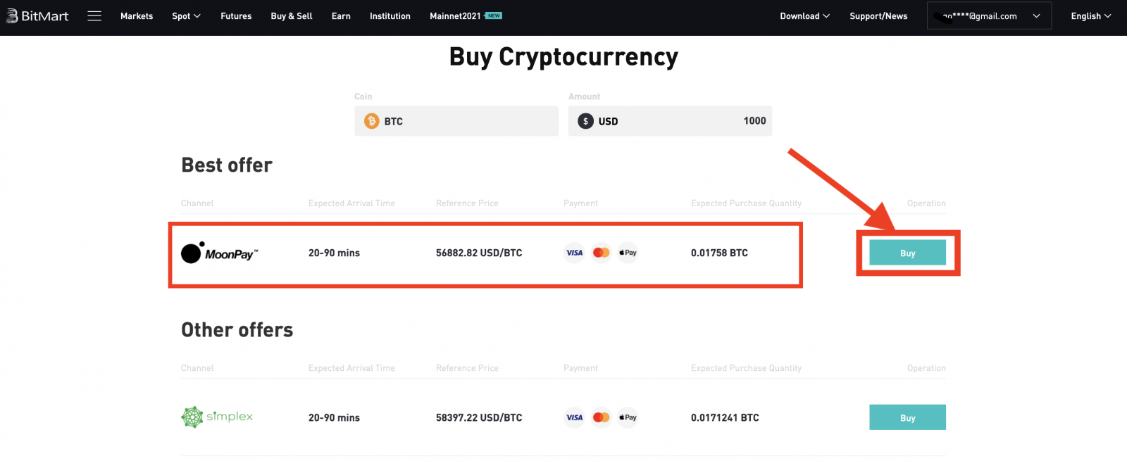 How to Buy Coins with MoonPay in BitMart