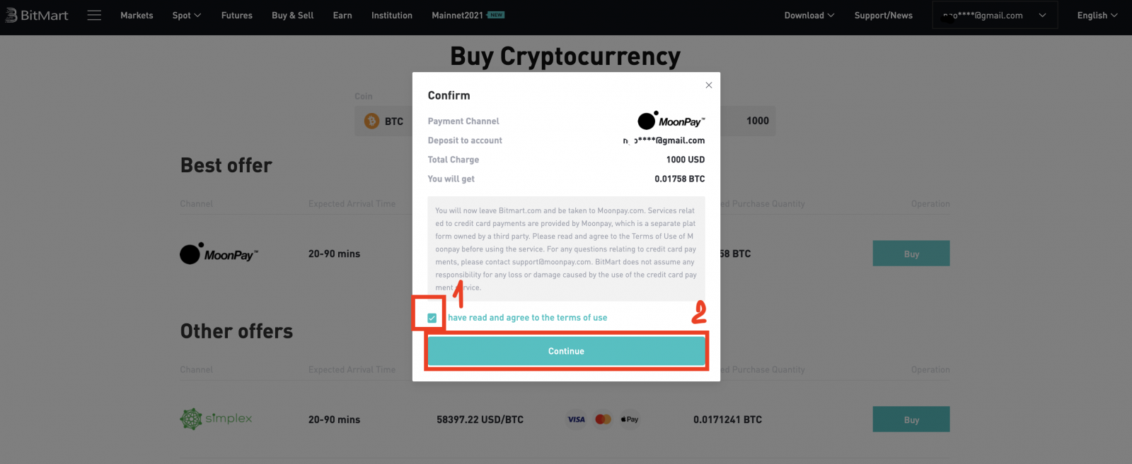 How to Buy Coins with MoonPay in BitMart