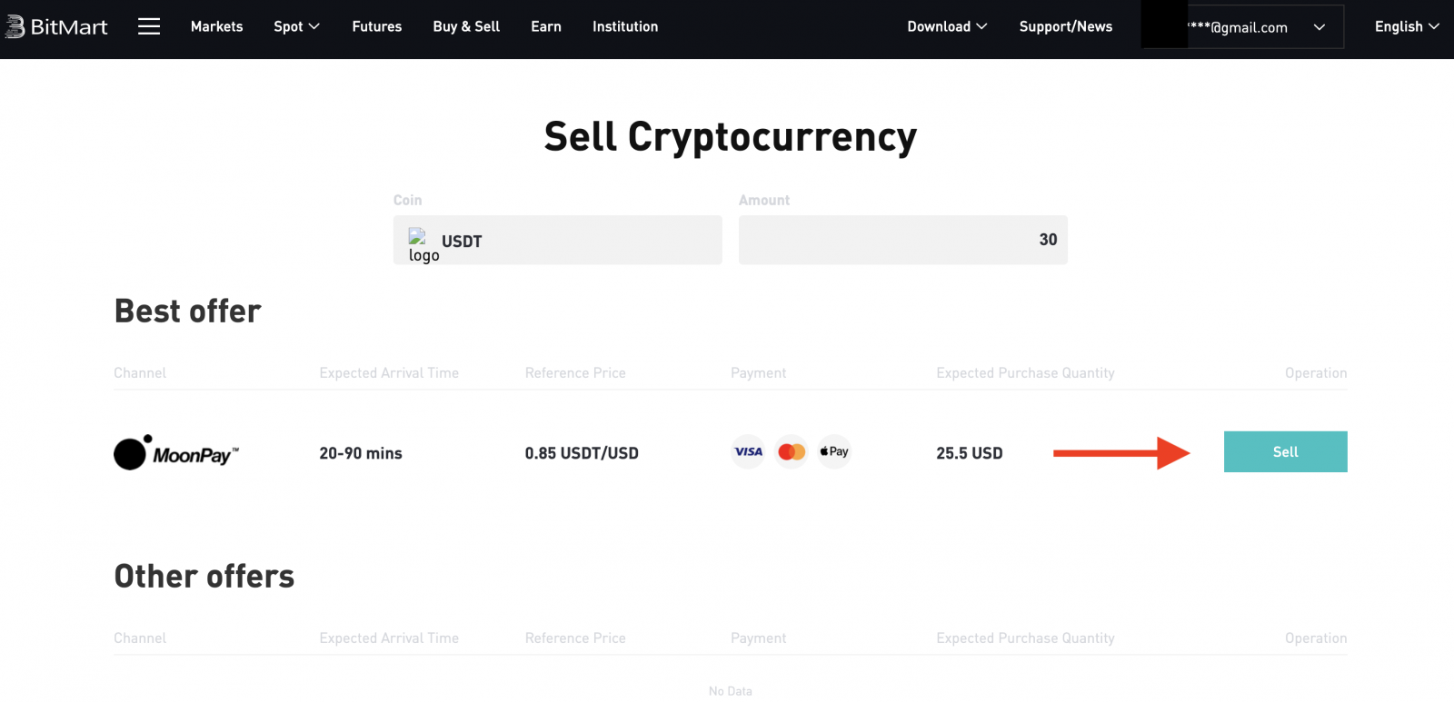 How To Sell Coins With MoonPay in BitMart