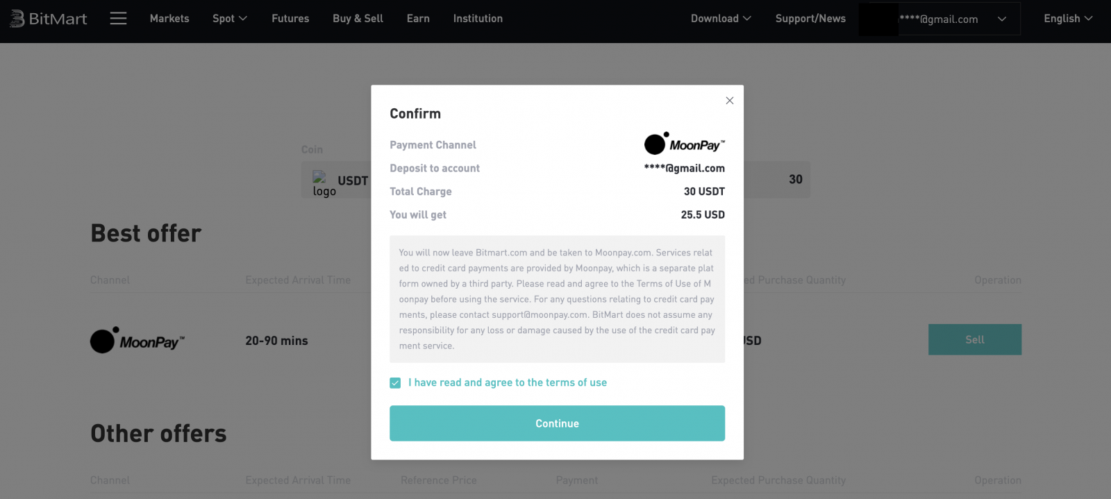 How To Sell Coins With MoonPay in BitMart